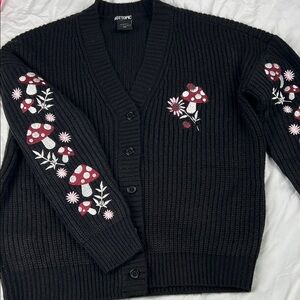 Hot Topic Black Embroidered Cardigan grunge Cottagecore boho romantic moody goth